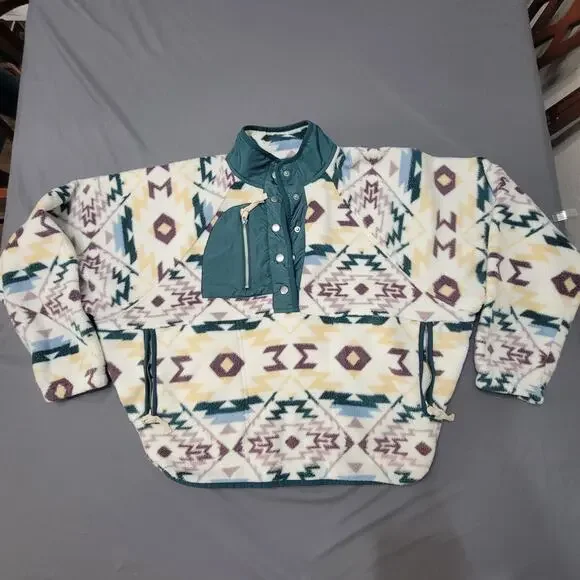 RSQ Fleece Pullover Jacket Aztec Southwestern Quarter Snap Mock Neck - Picture 7 of 10